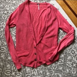 Free People Coral Pink Knit Oversized Button Guava Cardigan Small S